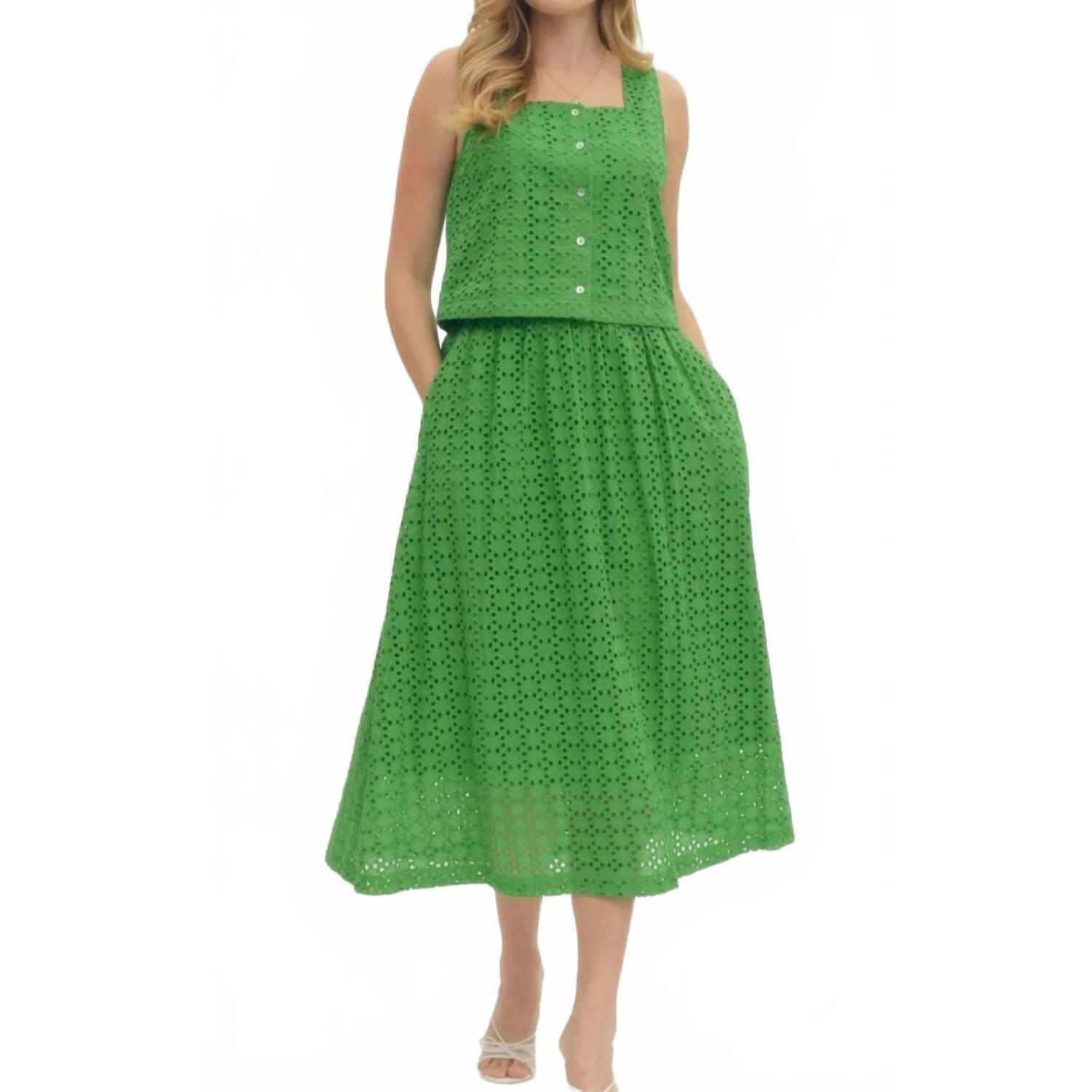 New Entro Eyelet Top And Skirt Set In Green